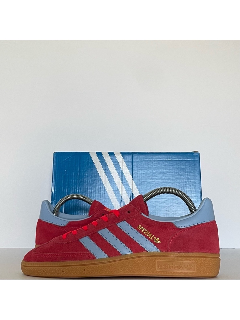 adidas Spezial Men’s Red & Light Blue Suede Sneakers with Gum Sole